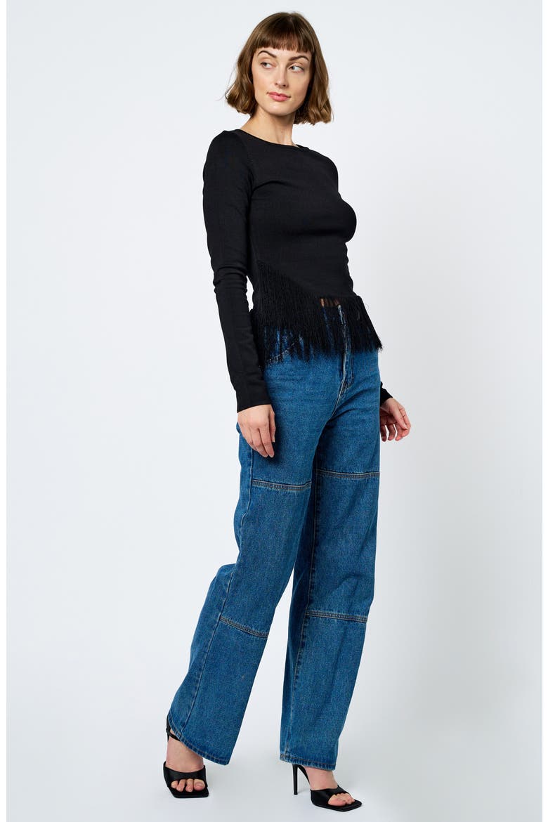Luna Fringed Long Sleeve Top, Alternate, color, BLACK