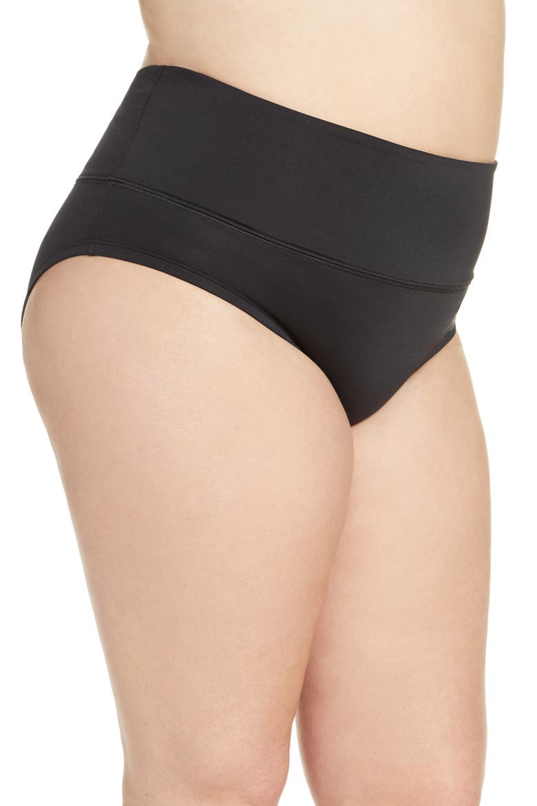 Essential High Waist Bikini Bottoms, Alternate, color, BLACK