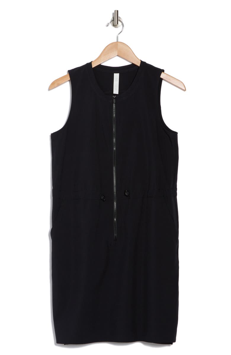 Z by Zella Venture Sleeveless Front Zip Utility Dress, Alternate, color, Black