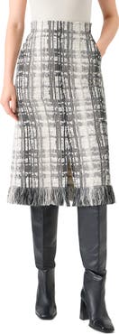 Akris punto Fringe Trim Mixed Tweed Midi Skirt