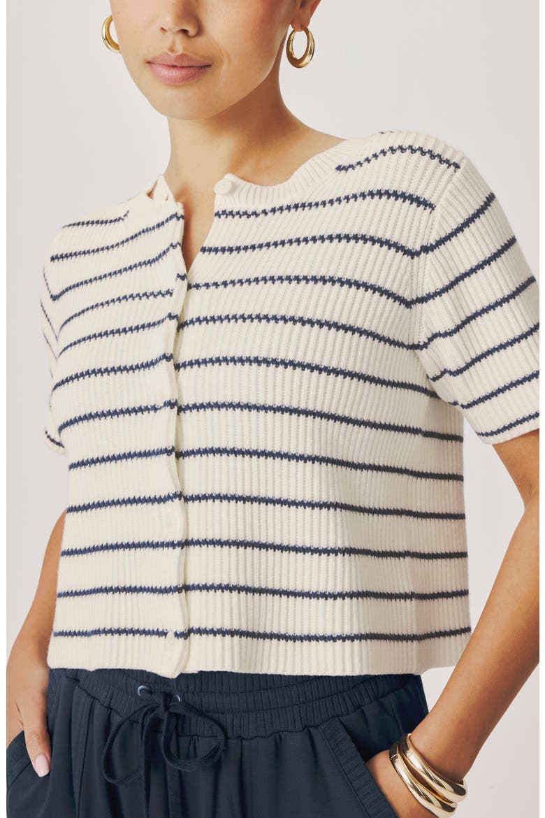 Delilah Stripe Cotton Cardigan, Alternate, color, MOOD INDIGO BLUE/ SHELL