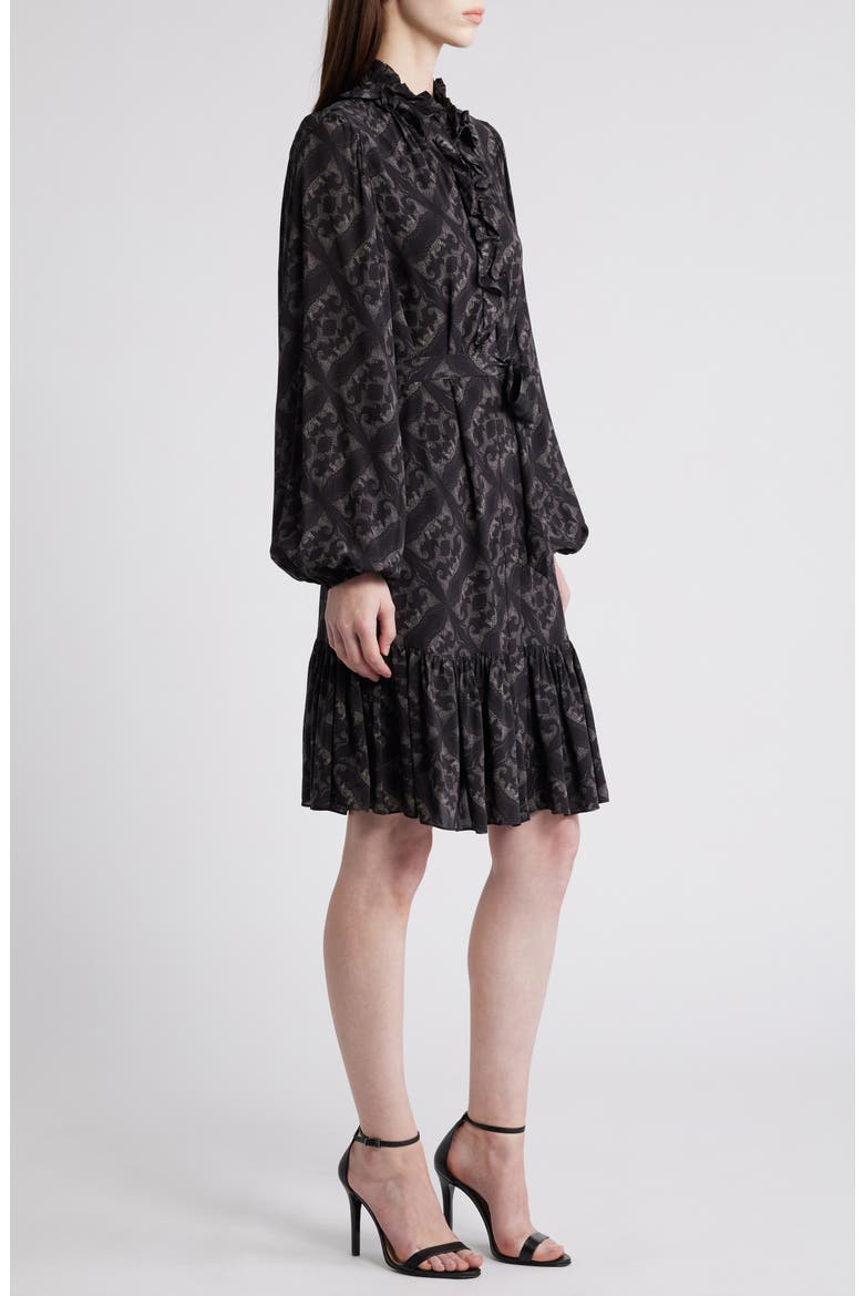 Landry Long Sleeve Leaf Print Dress, Alternate, color, BLACK MULTI