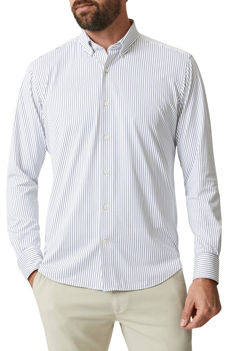 34 Heritage Modern Fit Stripe Tech Button-Up Shirt, Main, color, White