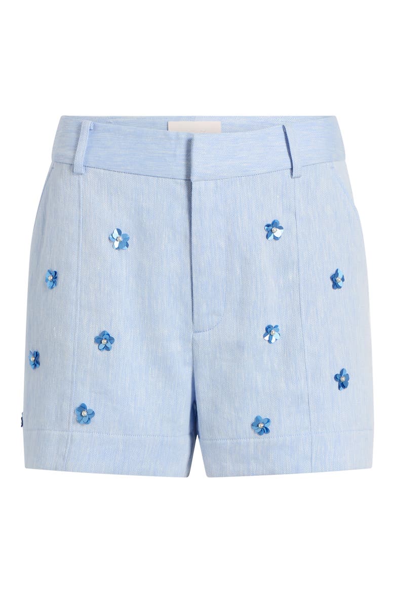 Tora Floral Appliqué Linen & Cotton Shorts, Alternate, color, BLUE HYDRANGEA