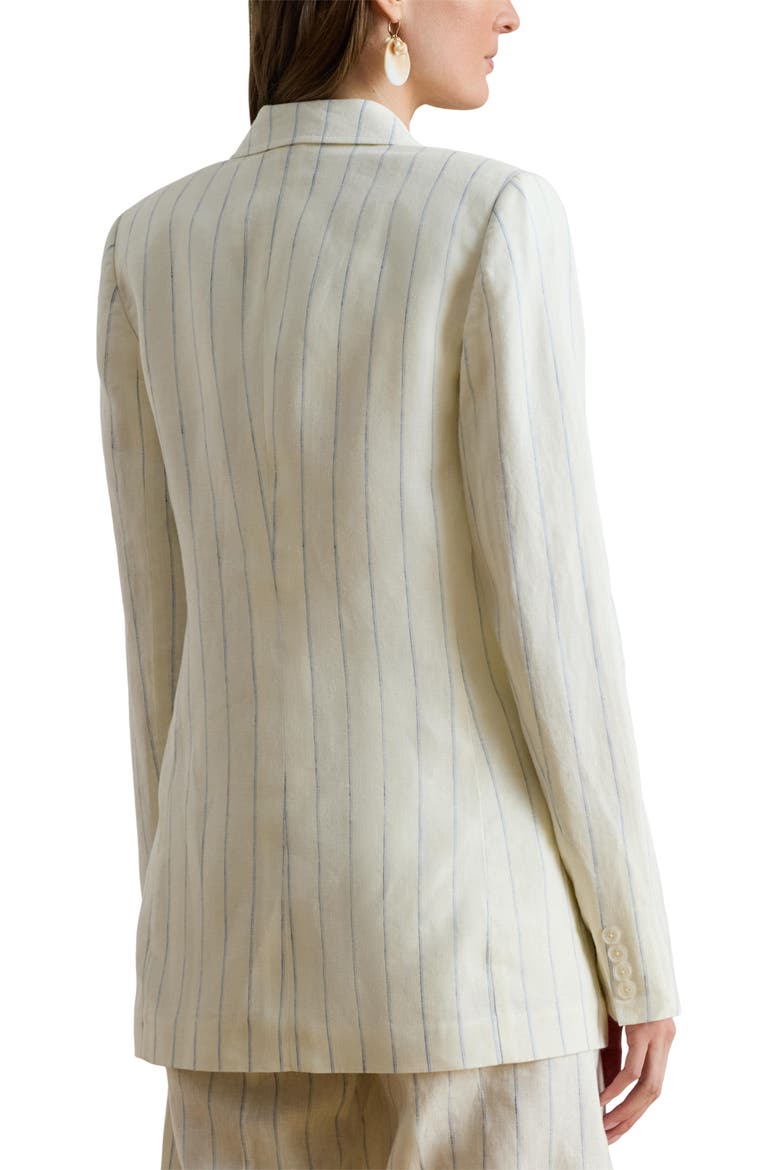 Stripe Double Breasted Linen Blazer, Alternate, color, WHITE/ BLUE MULTI