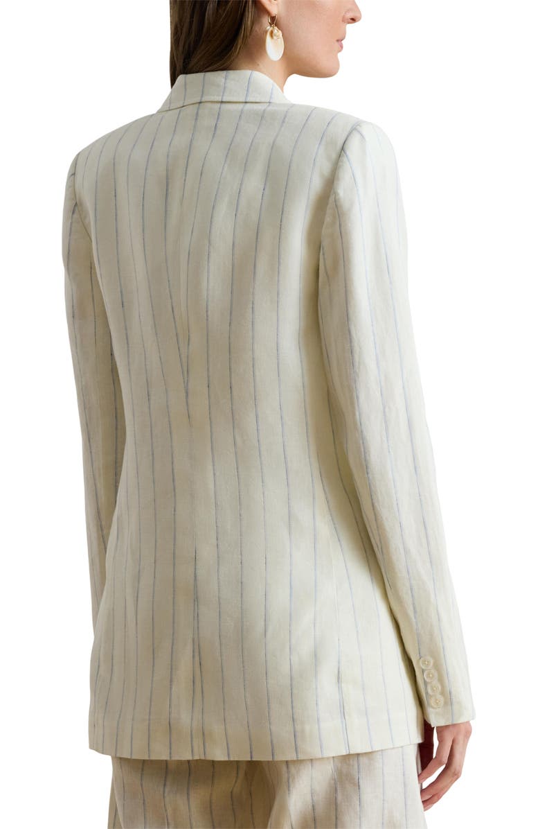 Lauren Ralph Lauren Stripe Double Breasted Linen Blazer, Alternate, color, White/ Blue Multi