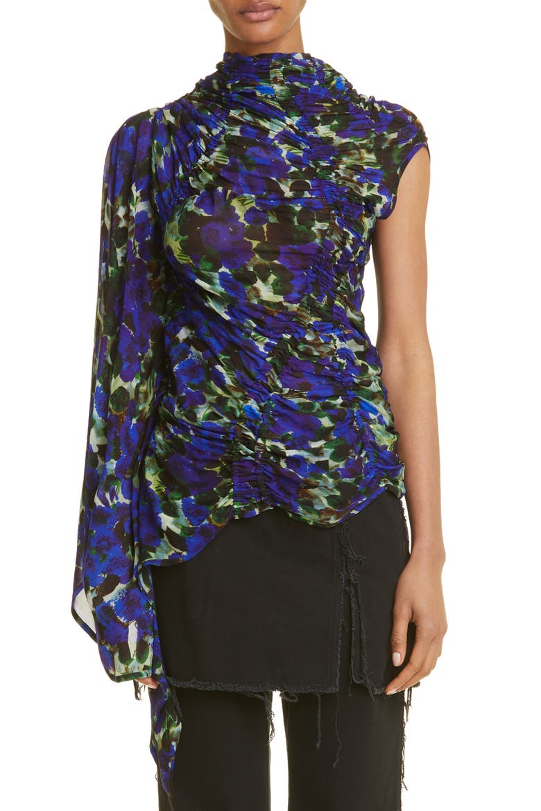 Carmine Ruched Asymmetric Blouse, Main, color, INDIGO 507