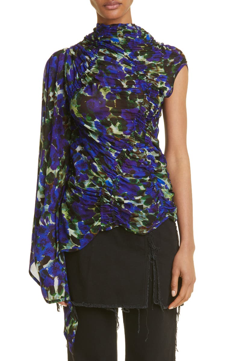 Dries Van Noten Carmine Ruched Asymmetric Blouse, Main, color, 