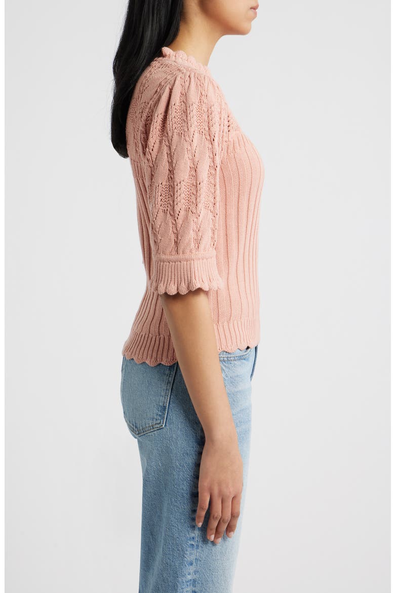 Mixed Stitch Elbow Sleeve Sweater, Alternate, color, DUSTY PINK