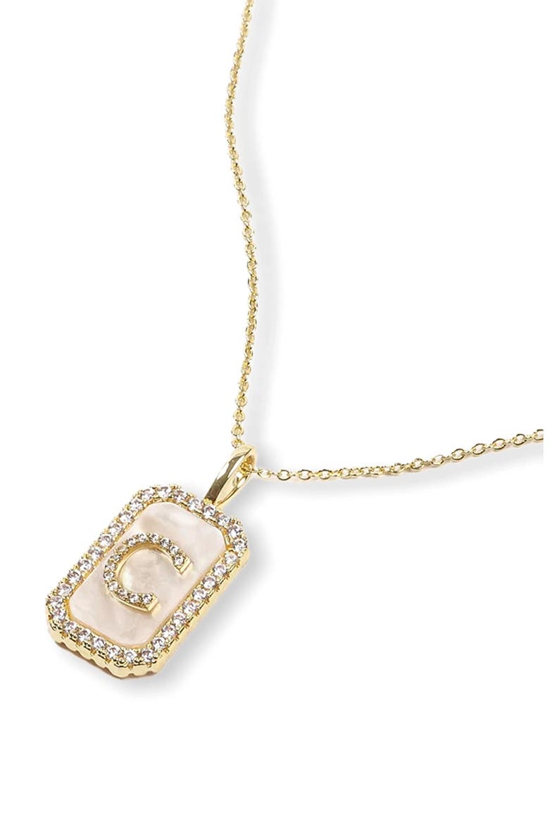 Love Letters Double Sided Mother-of-Pearl Initial Pendant Necklace, Main, color, WHITE CUBIC ZIRCONIA/ GOLD - C