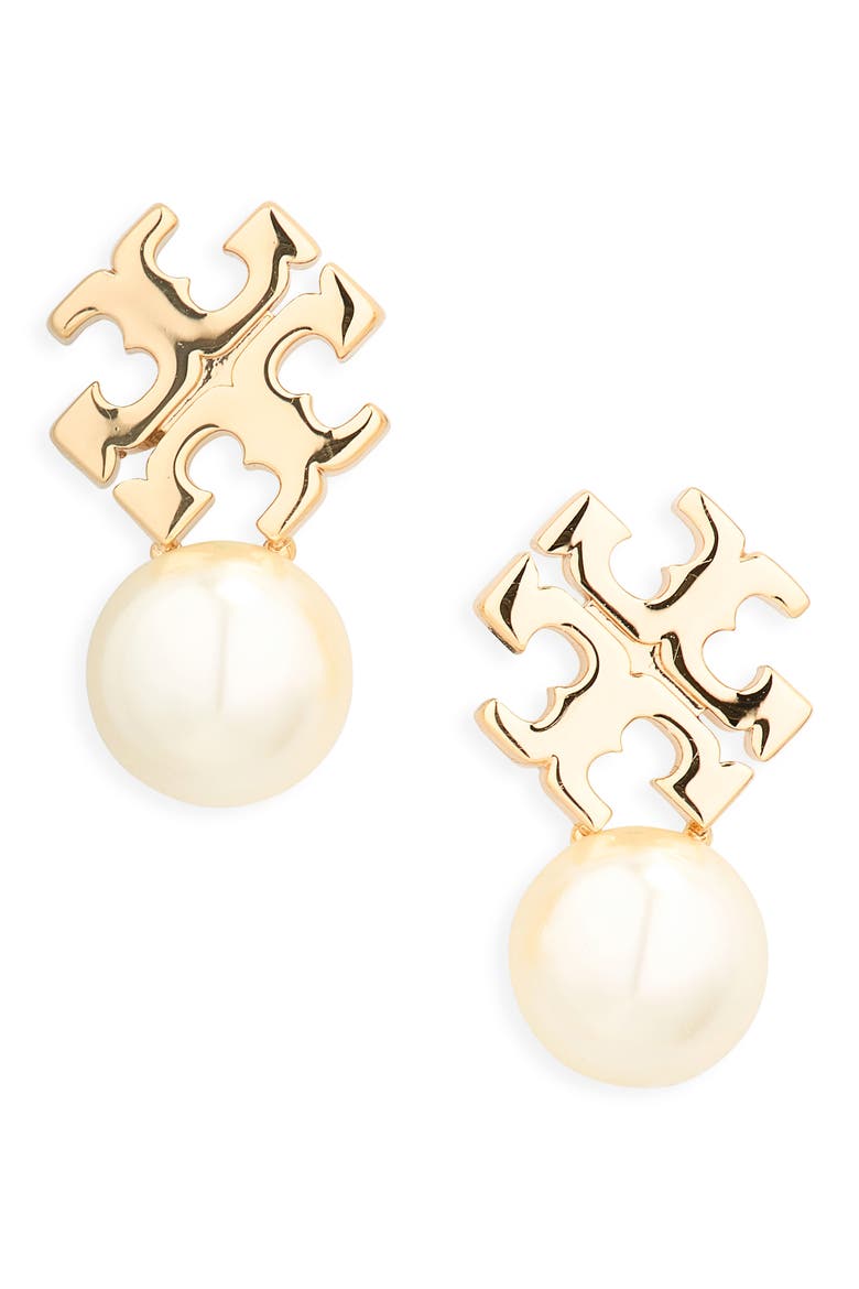 Moondance Faux Pearl & Icon Stud Earrings, Main, color, TORY GOLD / PEARL