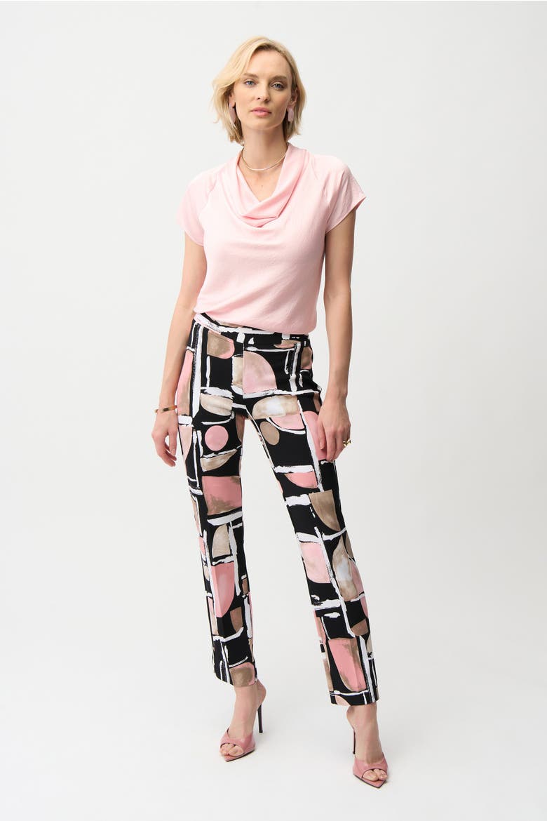 Silky Knit Abstract Print Straight Pull-On Pants, Alternate, color, Black/Multi