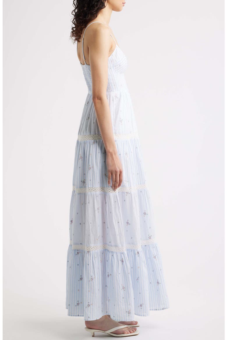 Story Floral Mixed Stripe Cotton Maxi Dress, Alternate, color, SKY MIST