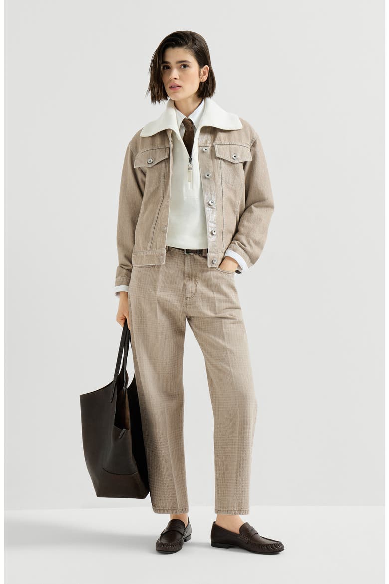 Prince of Wales denim contemporary square trousers with monili, Alternate, color, Sand