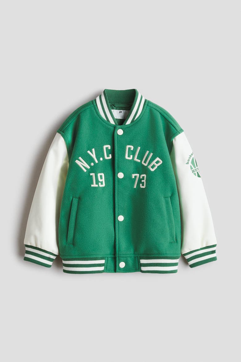 Motif-detail Baseball Jacket, Alternate, color, Green/N.Y.C Club