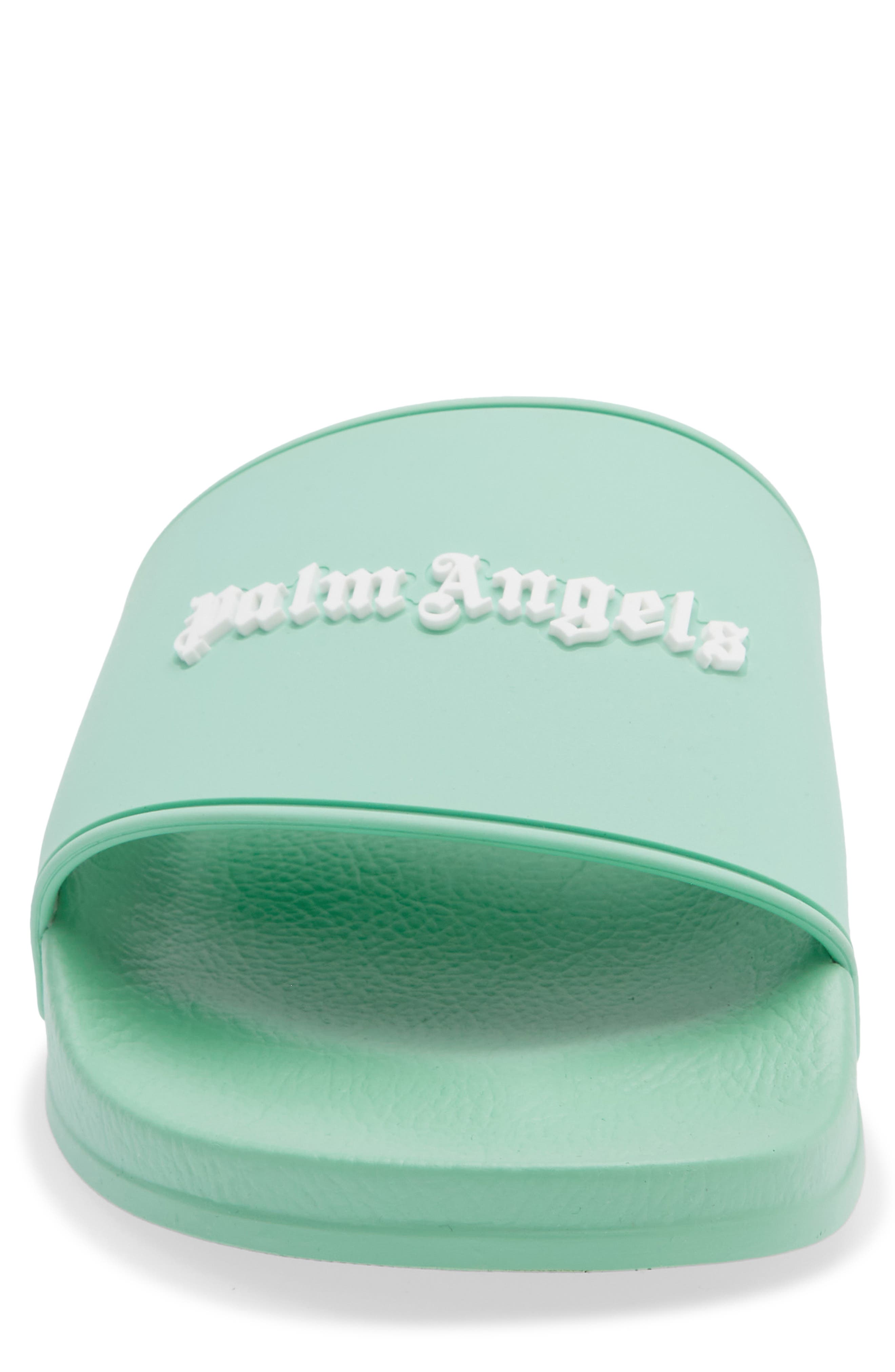 Palm Angels Logo Pool Slide Sandal, Alternate, color, Turquoise White
