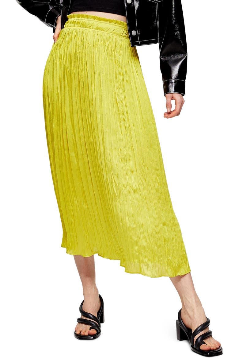 Pleated Crushed Satin Skirt, Main, color, YELLOW