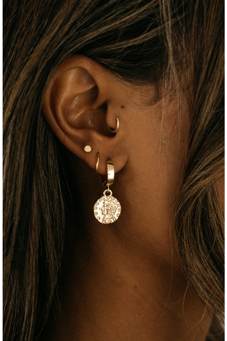 Stella Coin Drop Huggie Hoop Earrings, Alternate, color, GOLD