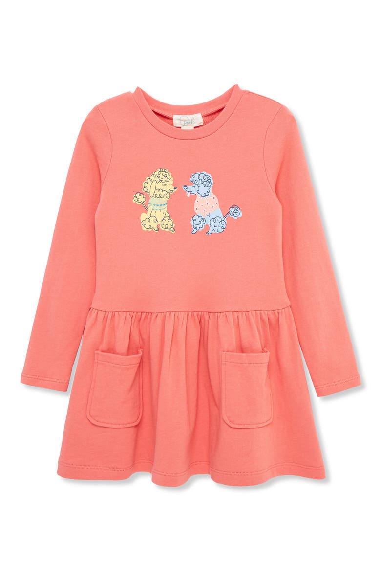 Kids' Pup Friends Long Sleeve French Terry Sweatshirt Dress, Main, color, ROSE