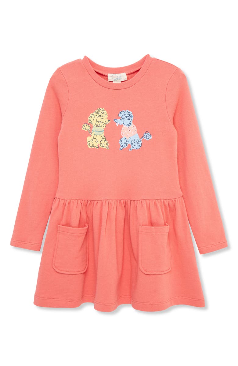 Peek Aren't You Curious Kids' Pup Friends Long Sleeve French Terry Sweatshirt Dress, Main, color, Rose
