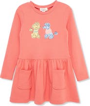 Peek Aren't You Curious Kids' Pup Friends Long Sleeve French Terry Sweatshirt Dress