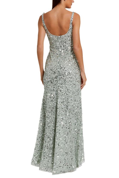 Mac Duggal Sleeveless Sequin Slip Gown In Sage