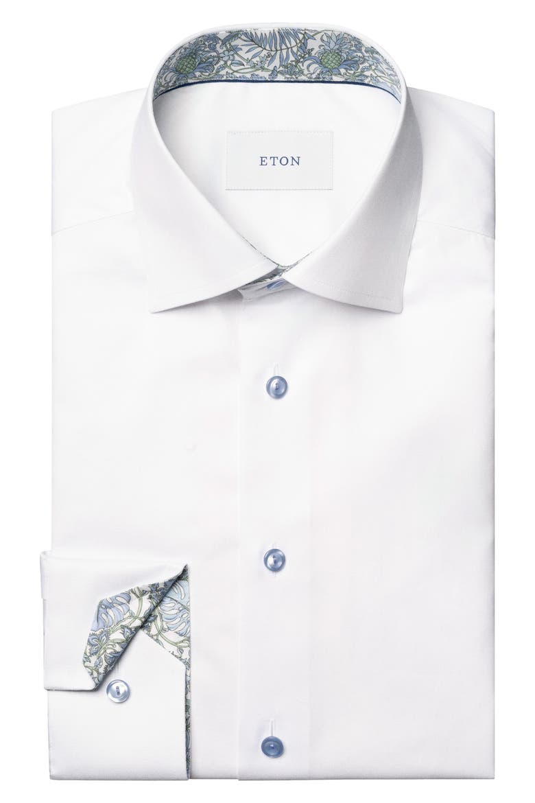 Slim Fit Solid with Floral Detail Signature Twill Button-Up Shirt, Alternate, color, WHITE