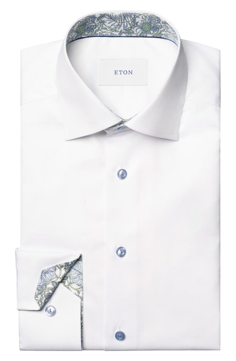 Eton Slim Fit Solid with Floral Detail Signature Twill Button-Up Shirt, Alternate, color, White