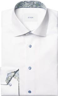 Eton Slim Fit Solid with Floral Detail Signature Twill Button-Up Shirt