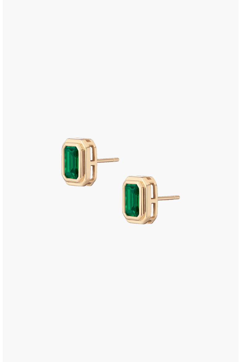 Lab Grown Emerald Heirloom Stud Earrings, Alternate, color, Yellow Gold Vermeil
