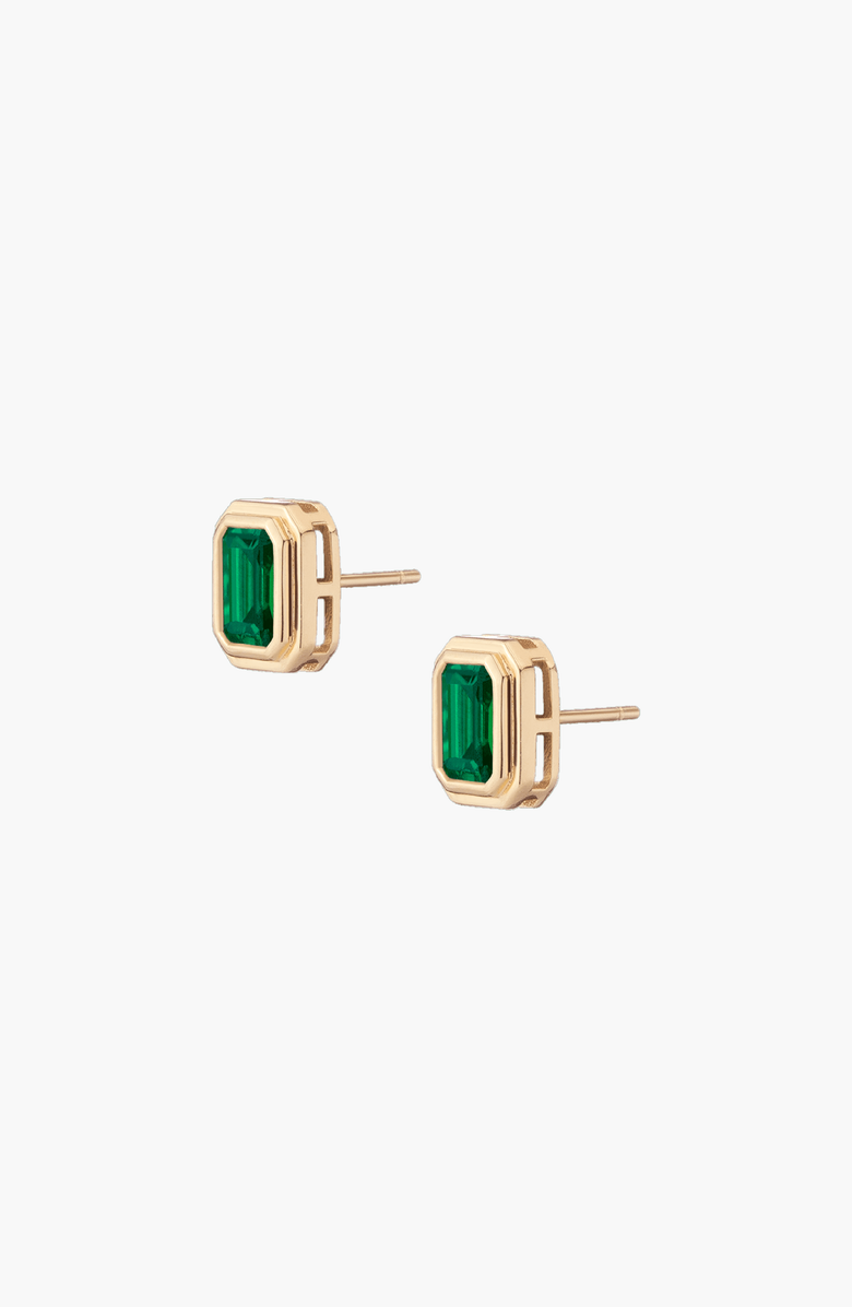 Aurate New York Lab Grown Emerald Heirloom Stud Earrings, Main, color, Green / Yellow