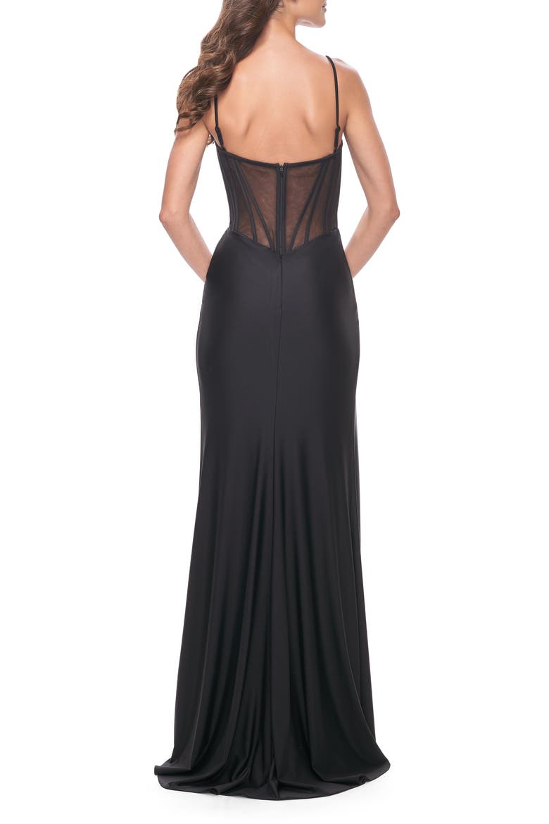 Jersey Dress with Illusion Detail and Boning on Bodice, Alternate, color, Black