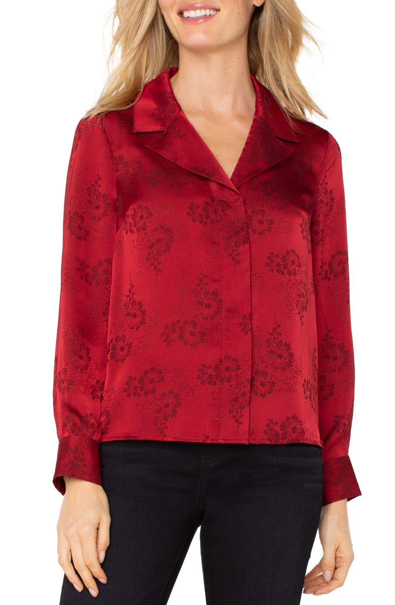 Liverpool Los Angeles Floral Jacquard Button-Up Shirt, Main, color, Dark Red Floral