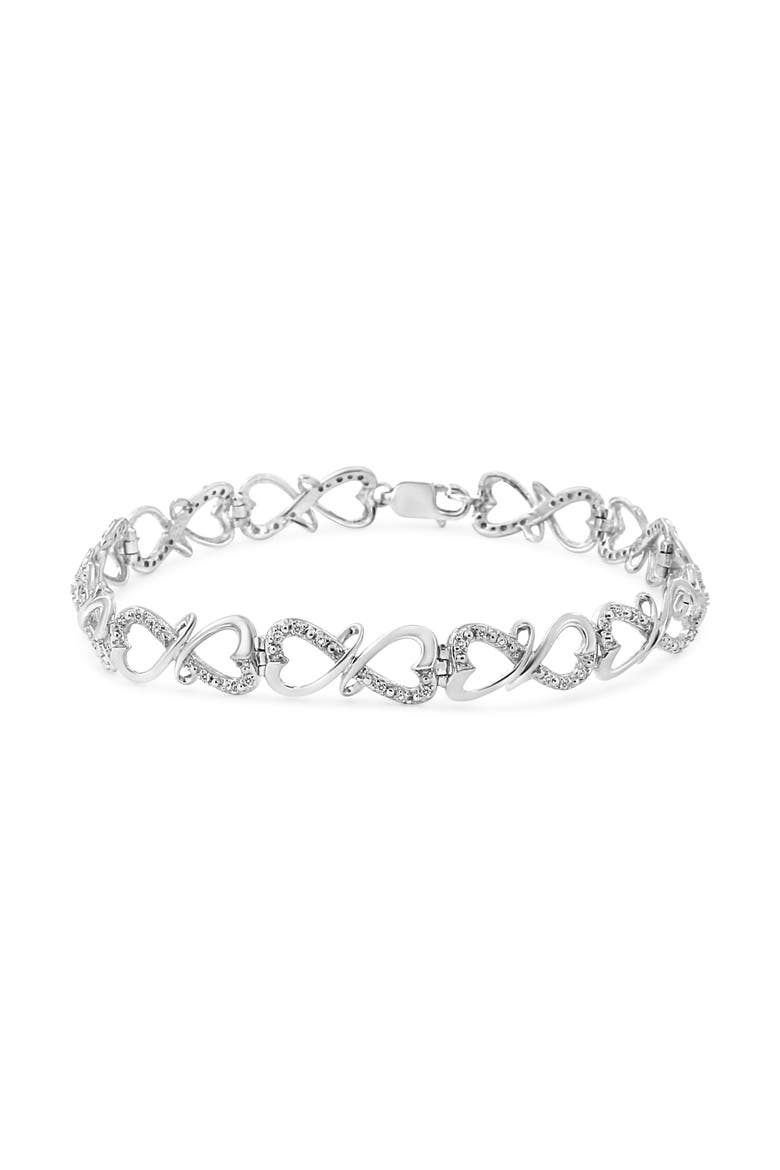 Silver 1/3 Cttw Round-Cut Diamond Double Heart Infinity Link 7.25" Bracelet, Main, color, White