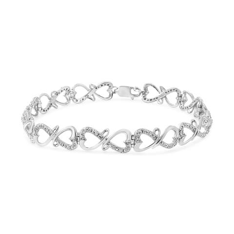 Silver 1/3 Cttw Round-Cut Diamond Double Heart Infinity Link 7.25" Bracelet
