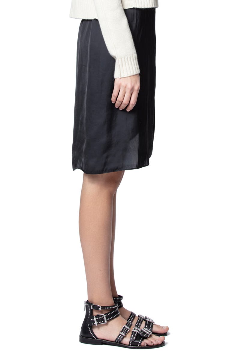 Jiji Ruched Satin Skirt, Alternate, color, NOIR