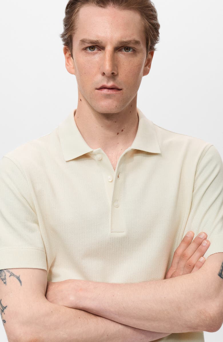 MANGO Fine Rib-Knit Polo, Alternate, color, Ivory White