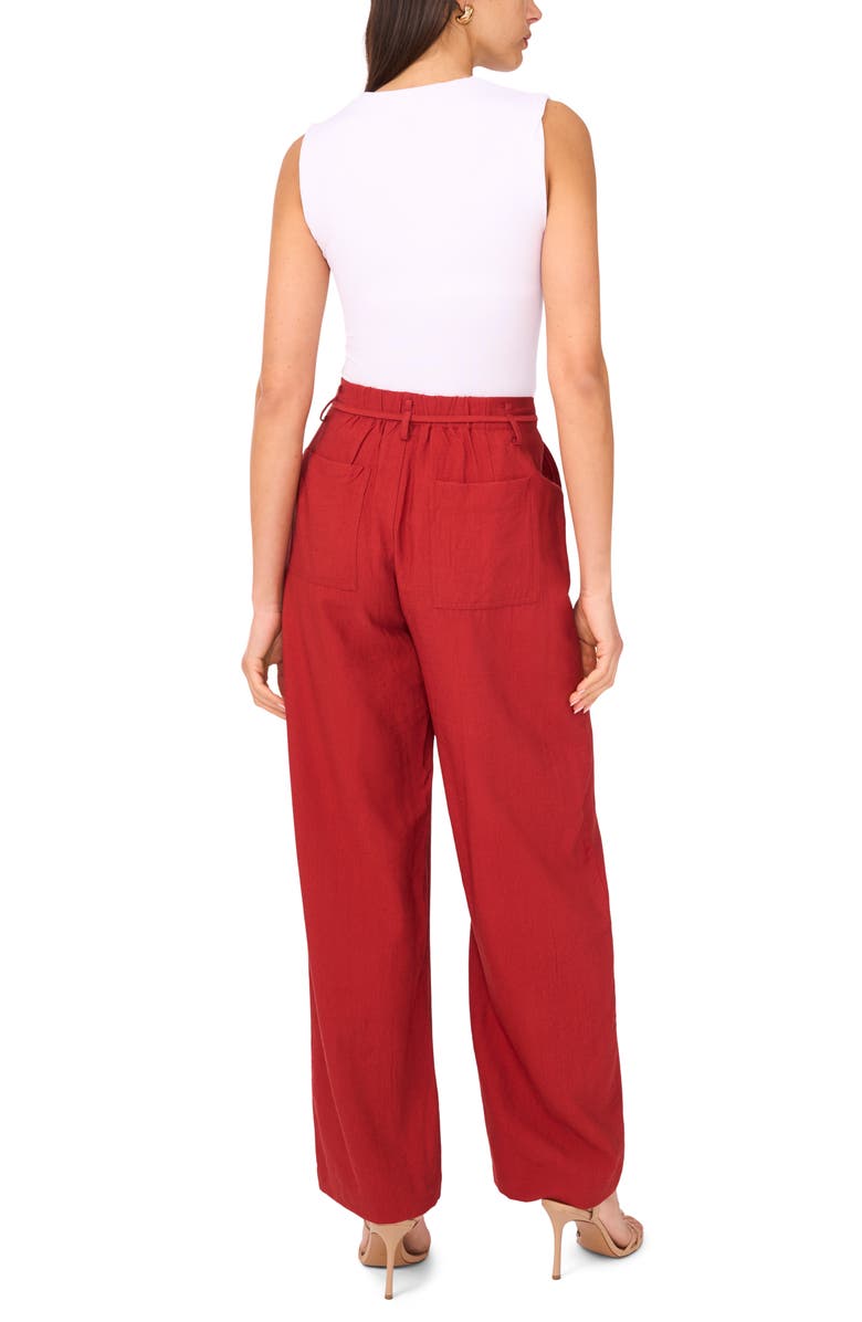 Vince Camuto Beaded Tie Belt Wide Leg Pants, Alternate, color, Chili