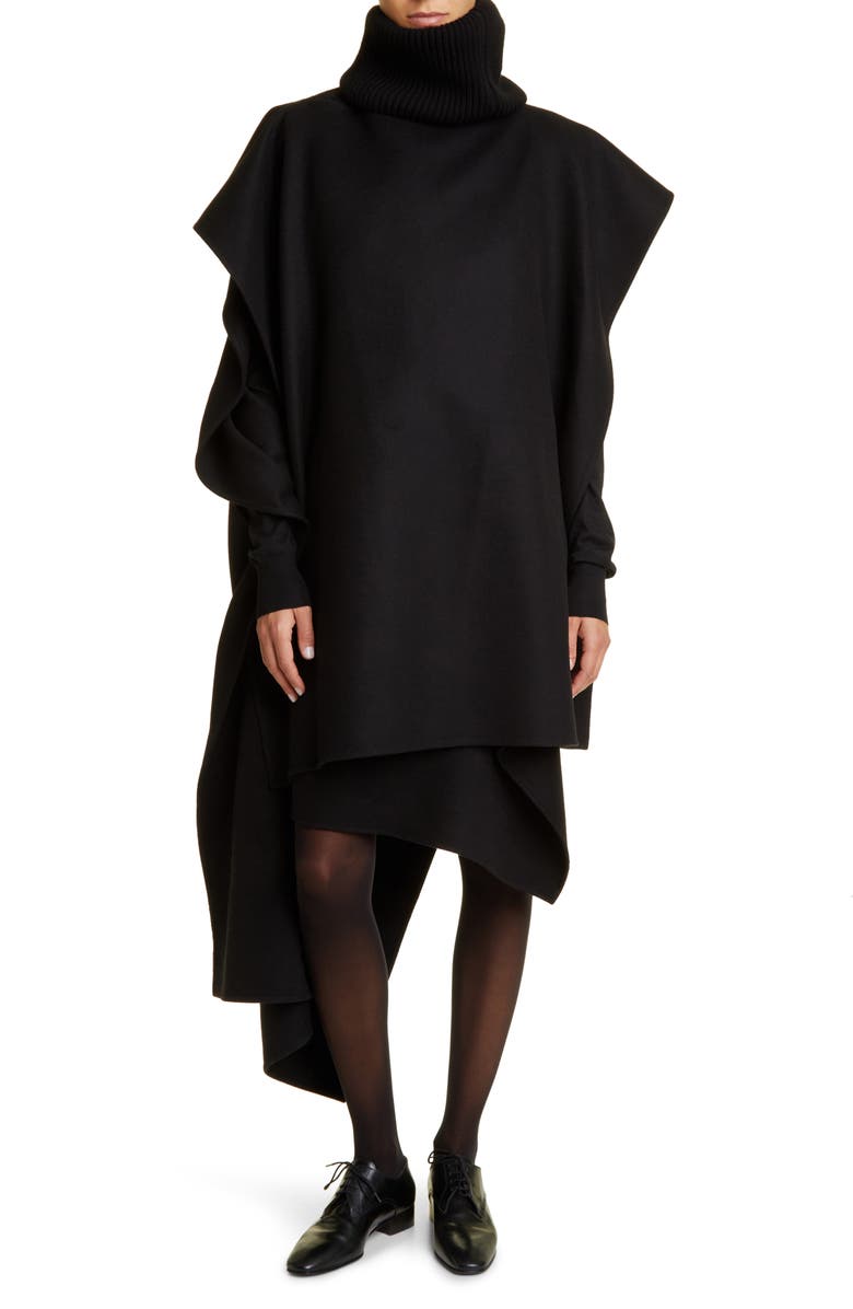 The Row Bartellina Ruffle Detail Cashmere Skirt, Alternate, color, Black