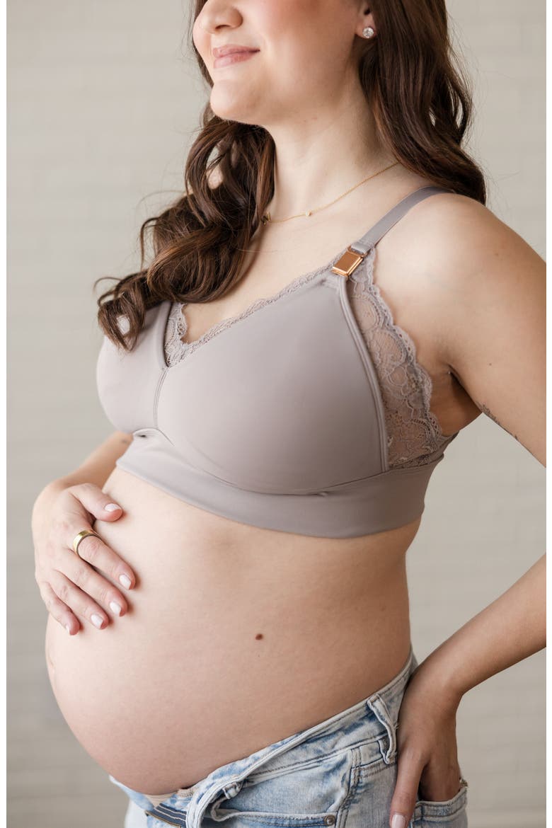 Busty Size - Ella Maternity & Nursing Lace Bralette, Alternate, color, Stone