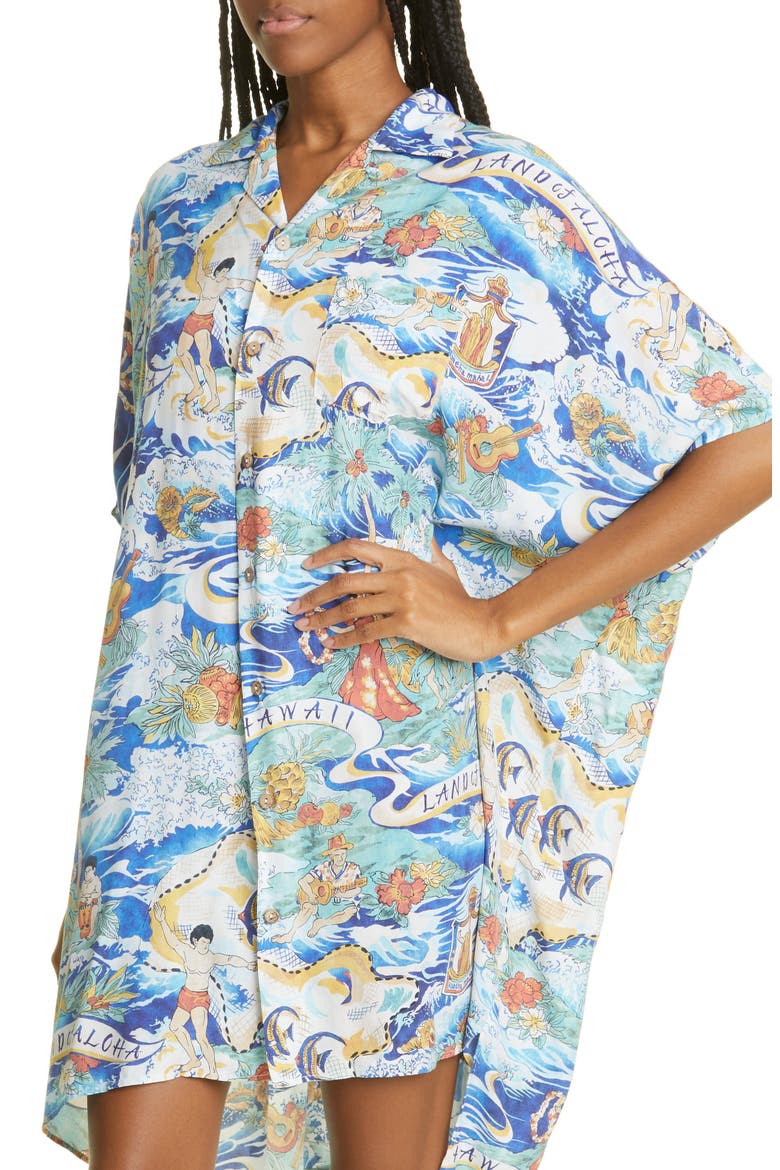 Oversize Aloha Print High-Low Shirtdress, Alternate, color, HAWAIIAN PRINT