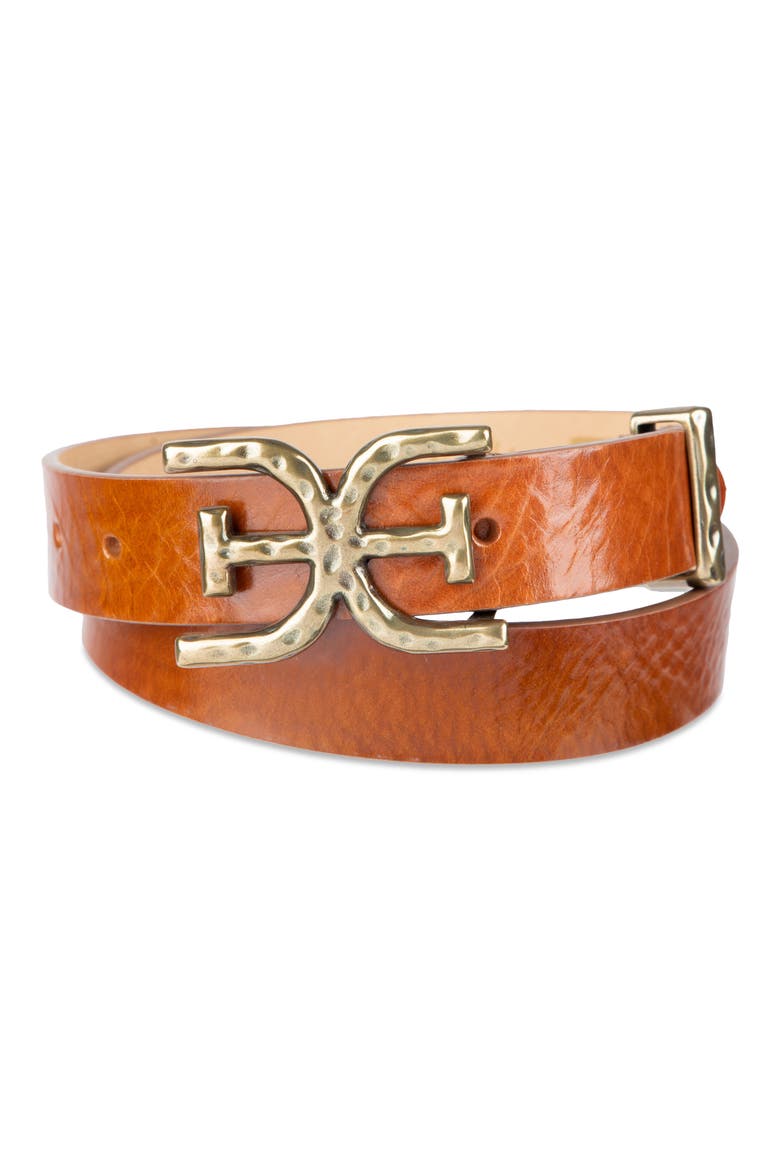 Hammered Logo Buckle Belt, Alternate, color, LIGHT BROWN