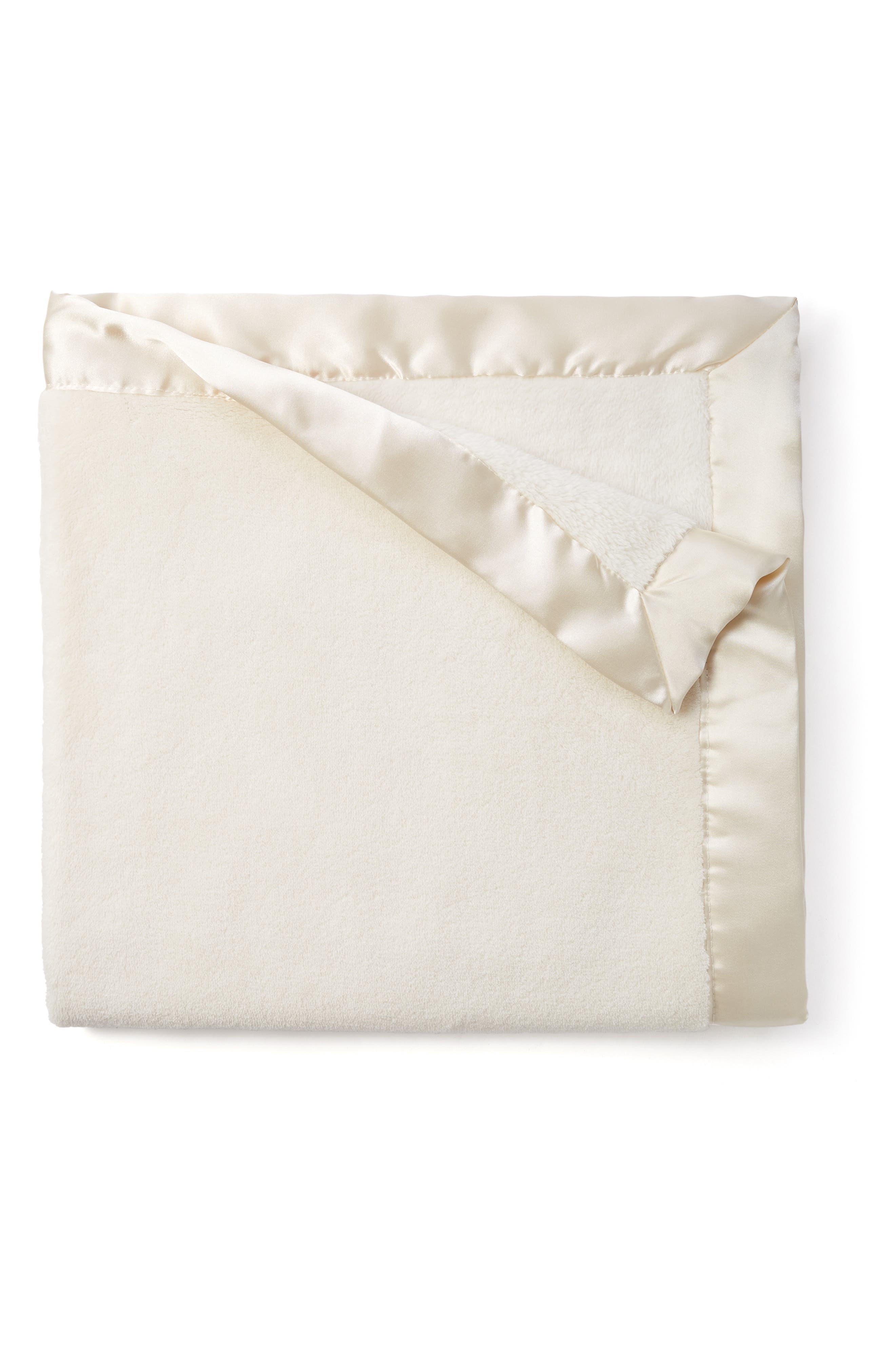 Elegant Baby Satin Trim Fleece Blanket in Cream 