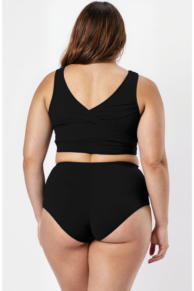Plus Size Emery 2-Piece Wrap Style Swim Set With Reversible Top and High-Waisted Bottom, Alternate, color, Black