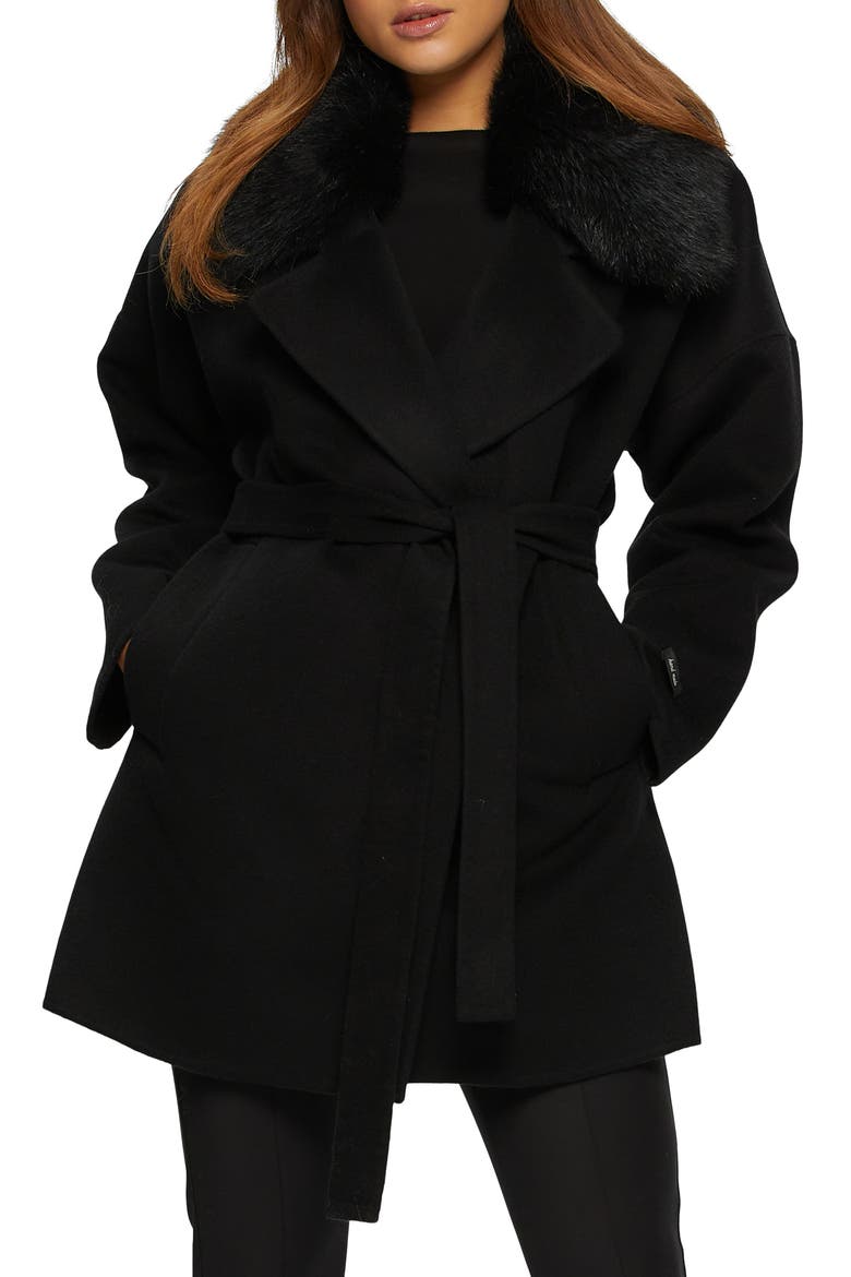 Loro Piana Wool And Cashmere Blend Belted Jacket With Detachable Toscana Trim, Alternate, color, BLACK/BLACK