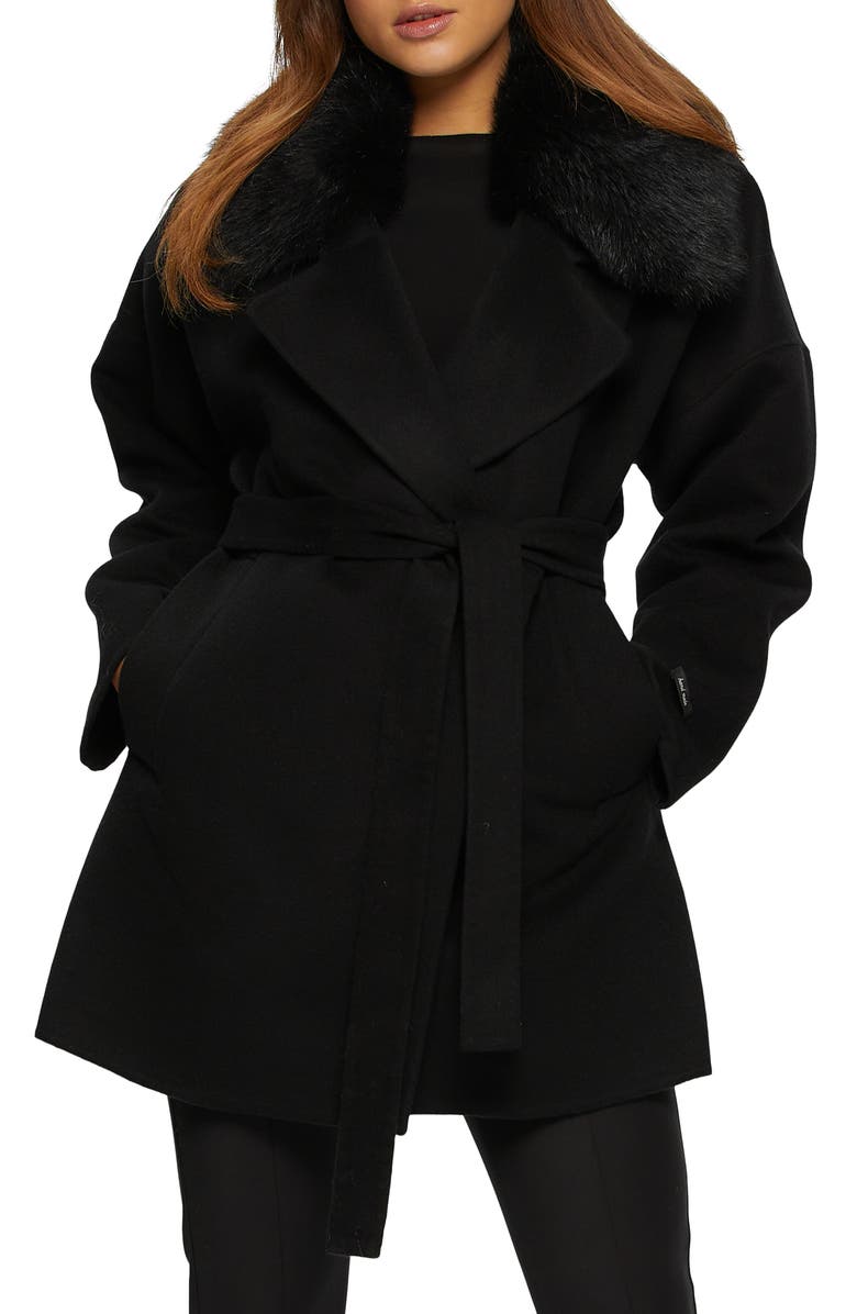 GORSKI Loro Piana Wool And Cashmere Blend Belted Jacket With Detachable Toscana Trim, Alternate, color, Black/Black