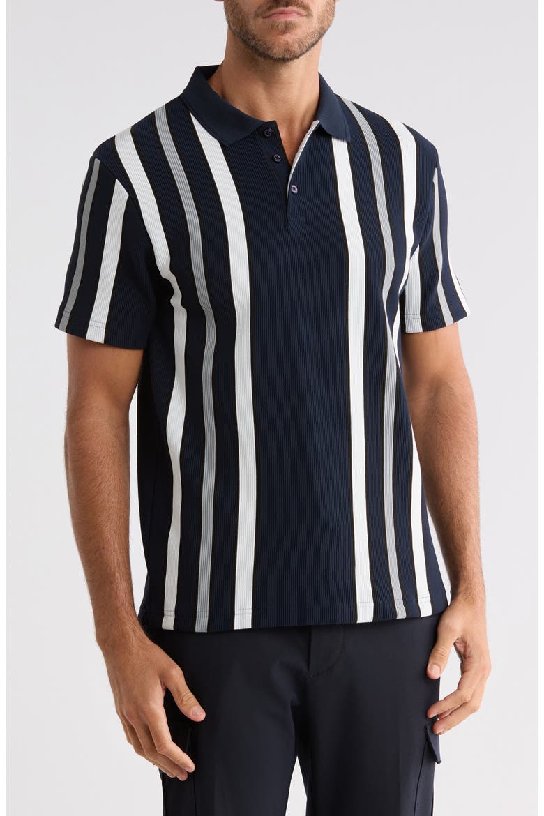 Stripe Ribbed Polo, Main, color, NAVY