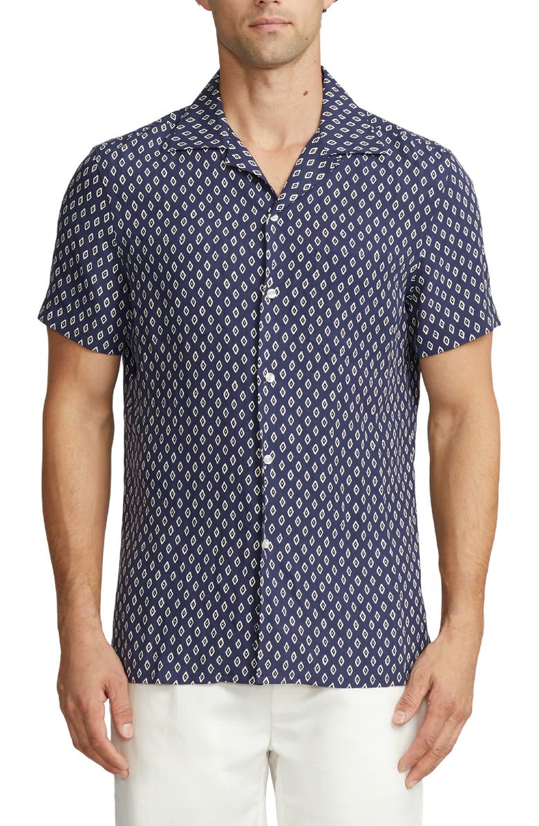 Ralph Lauren Purple Label Archer Diamond Print Linen & Silk Camp Shirt, Main, color,