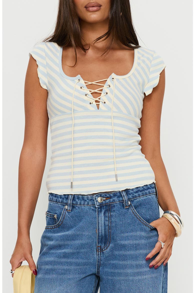 Jacenda Lace Up Top, Main, color, BLUE STRIPE