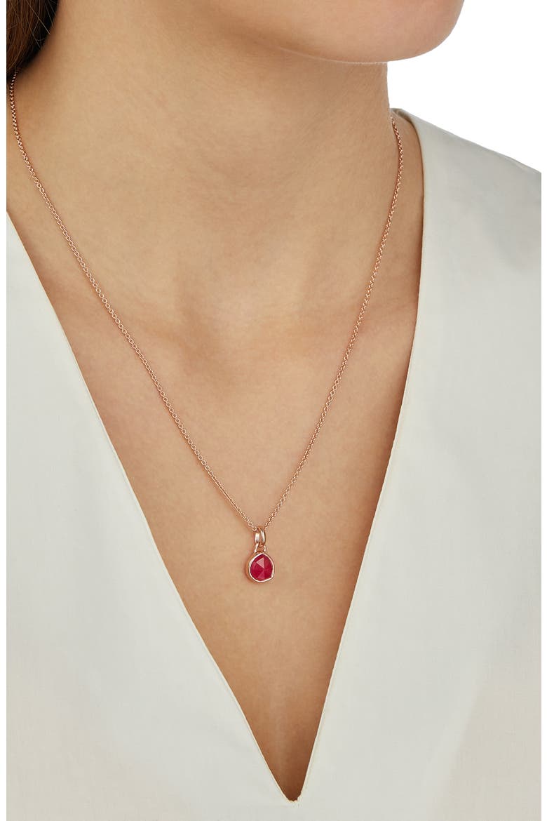 Siren Mini Semiprecious Stone Bezel Pendant Charm, Alternate, color, ROSE GOLD/ PINK QUARTZ